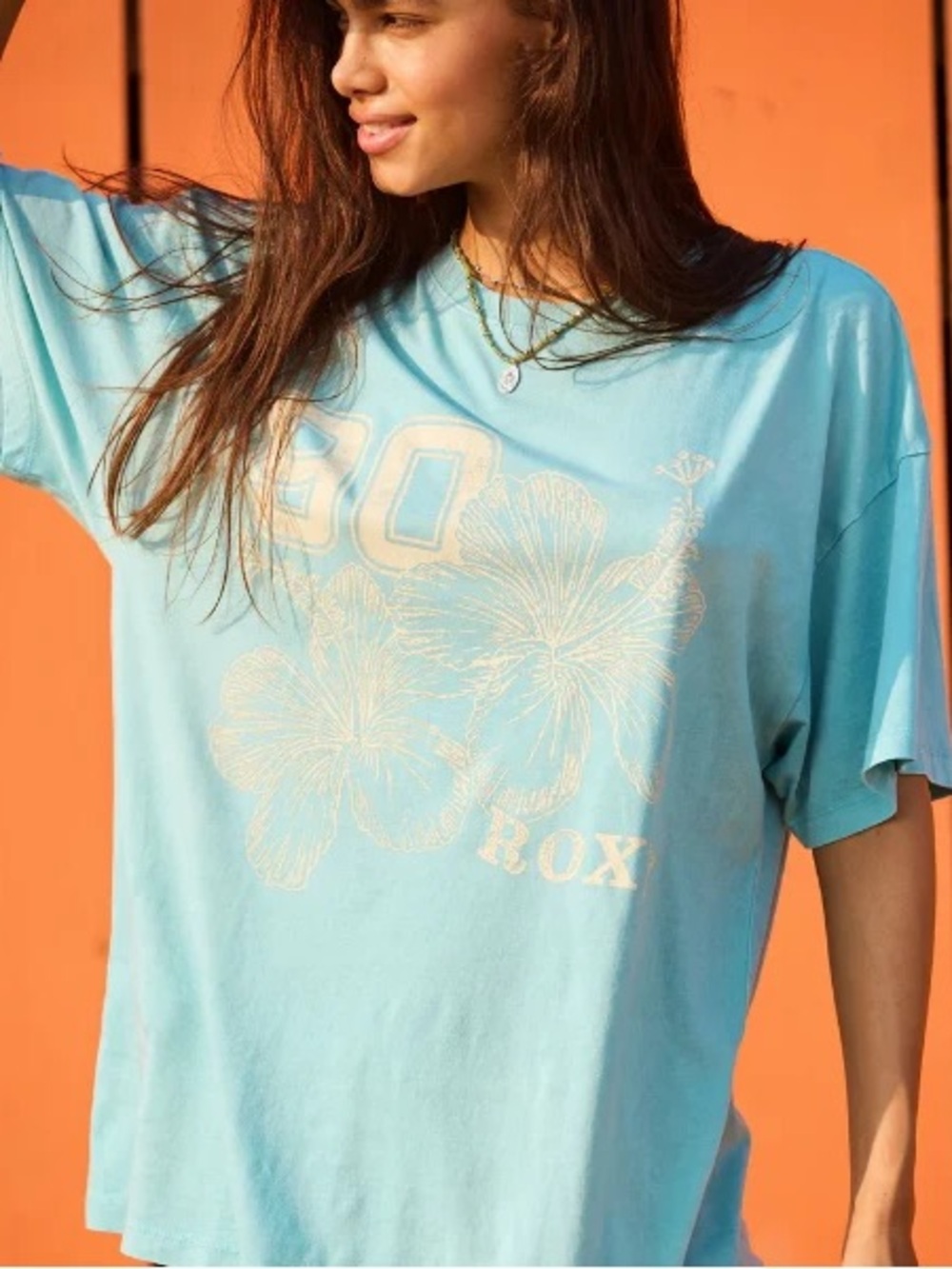 Roxy Hibiscus Collegiate Oversized Short Sleeve T-Shirt Maui Blue